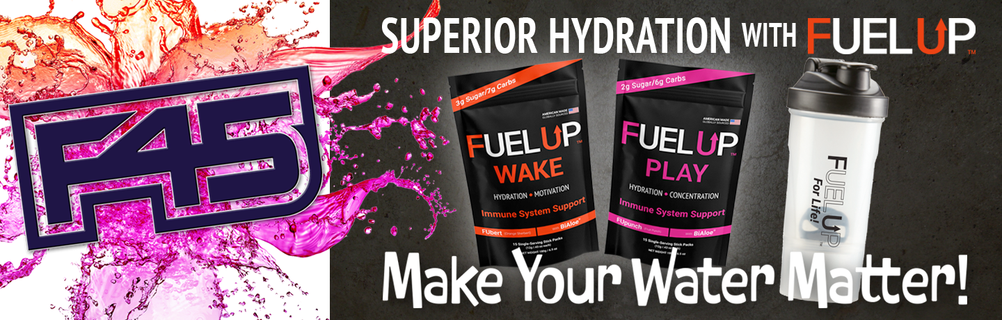 F45 and Fuel Up — superior hydration with WAKE, PLAY, and a free shaker bottle
