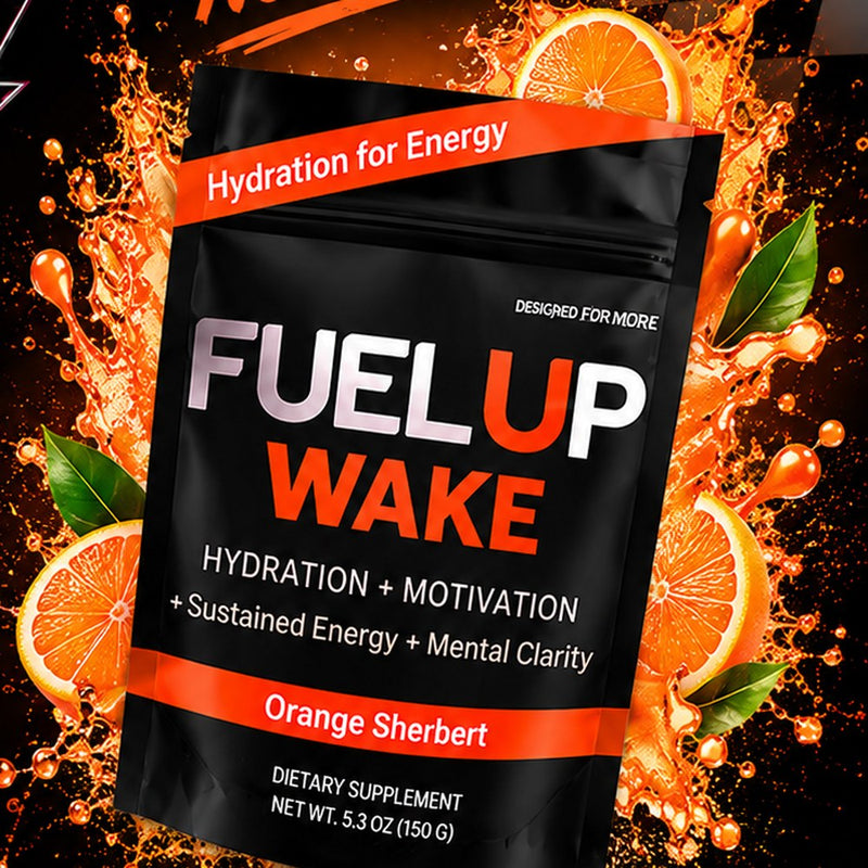 Fuel Up WAKE — Orange Sherbert · Hydration for Energy & Motivation